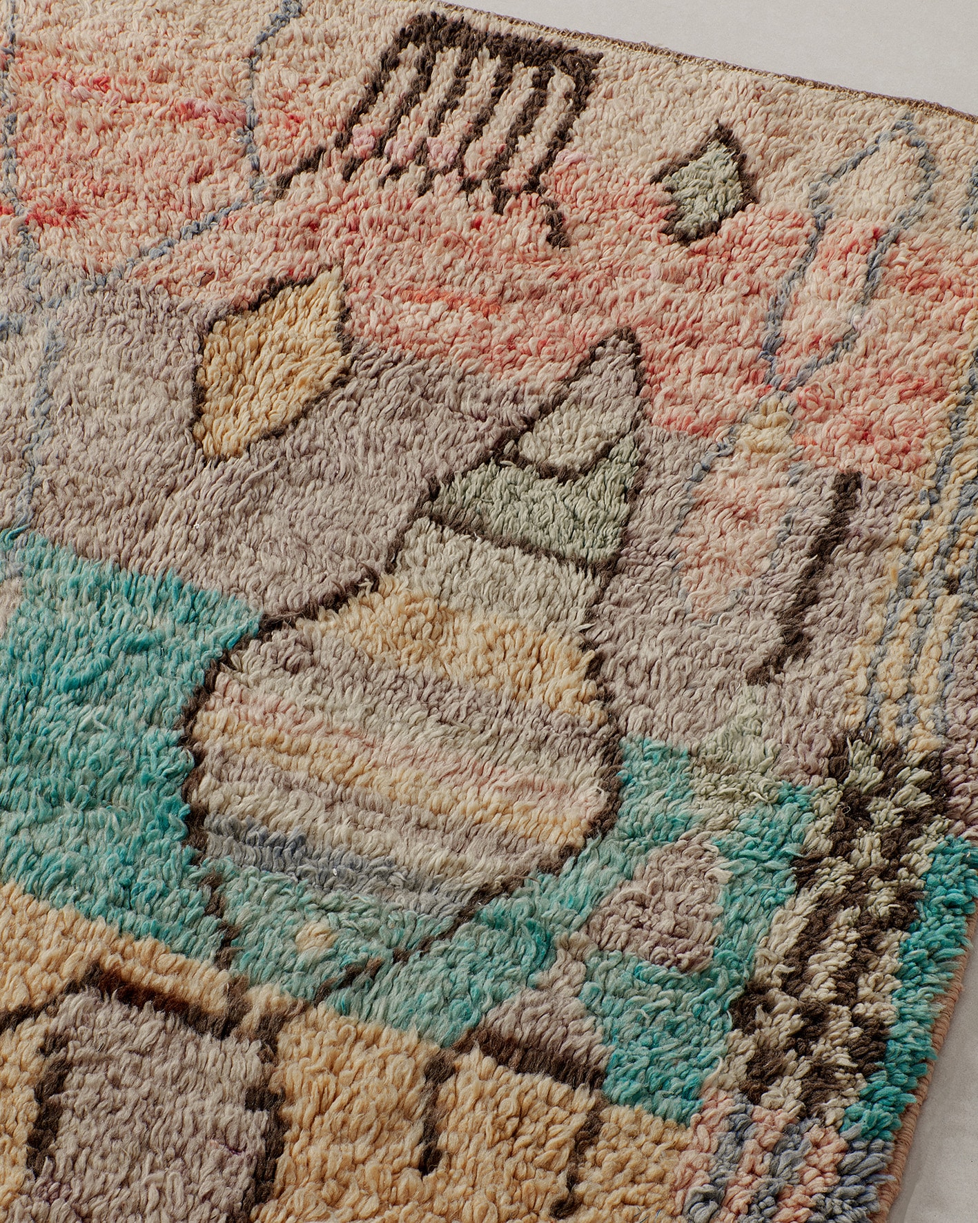 Boujaad rug with muted rainbow, close