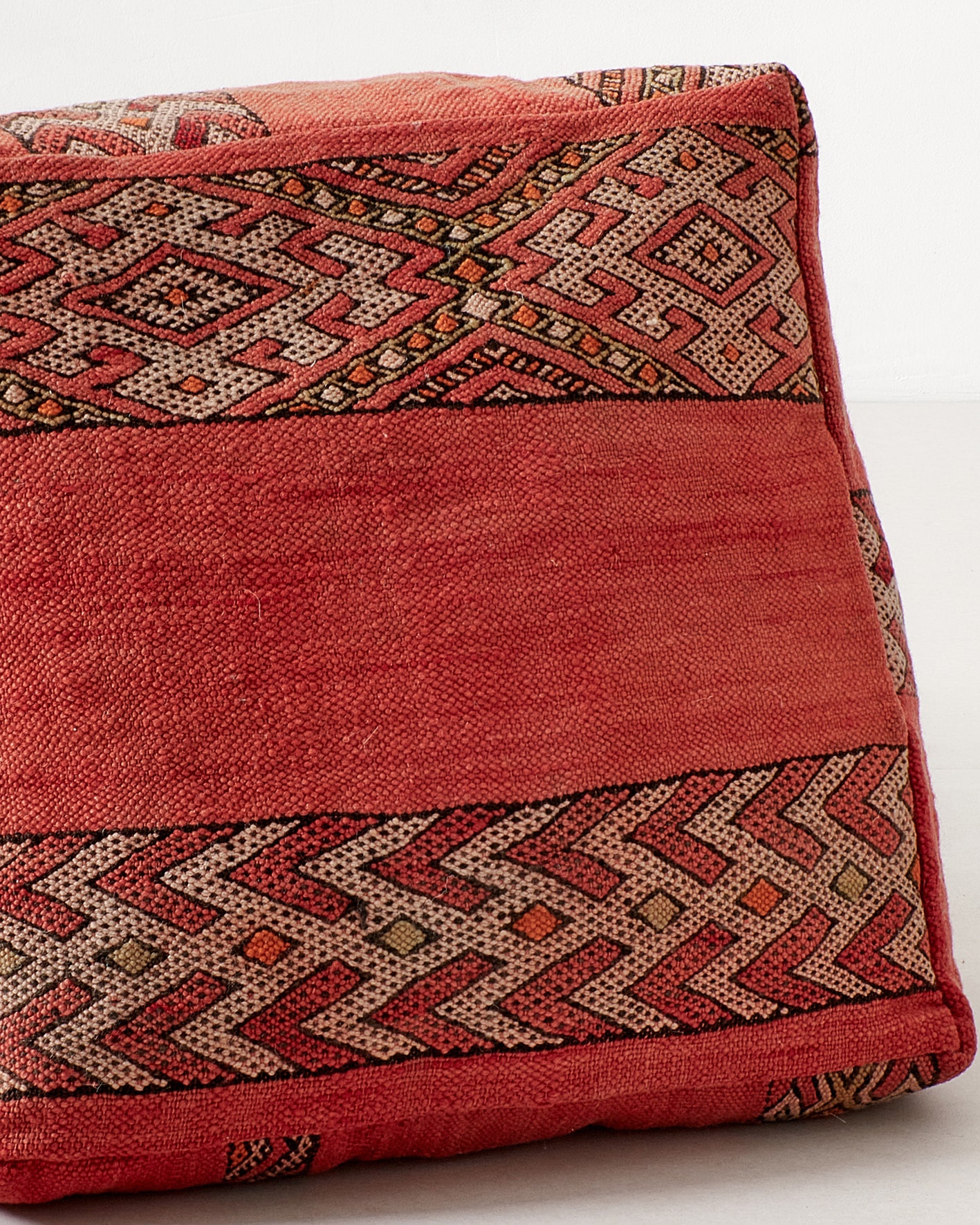 Red Berber Kilim pouf, close