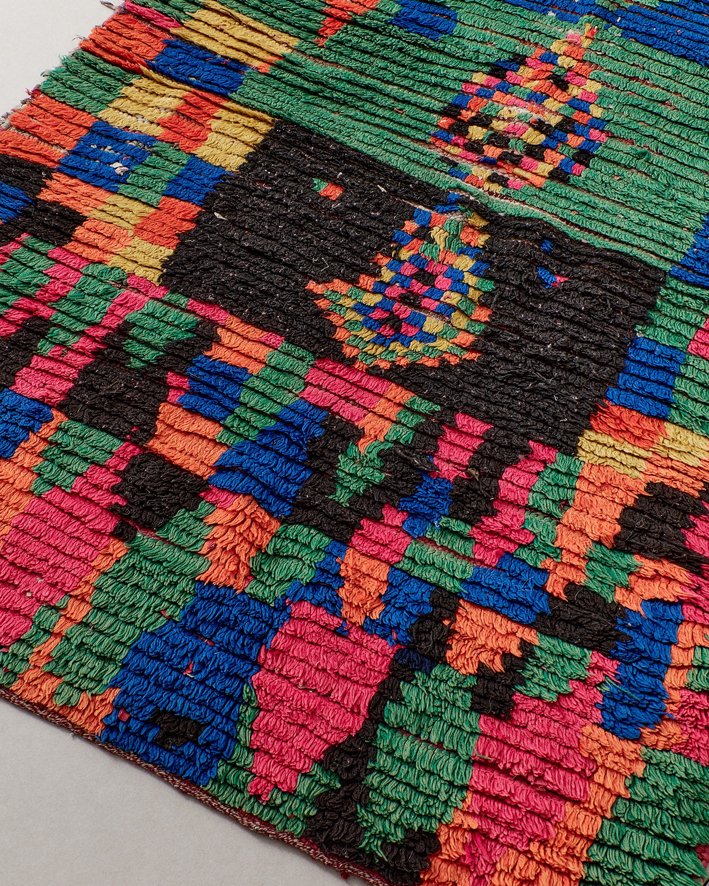 Vintage Berber rug w neon colours, texture