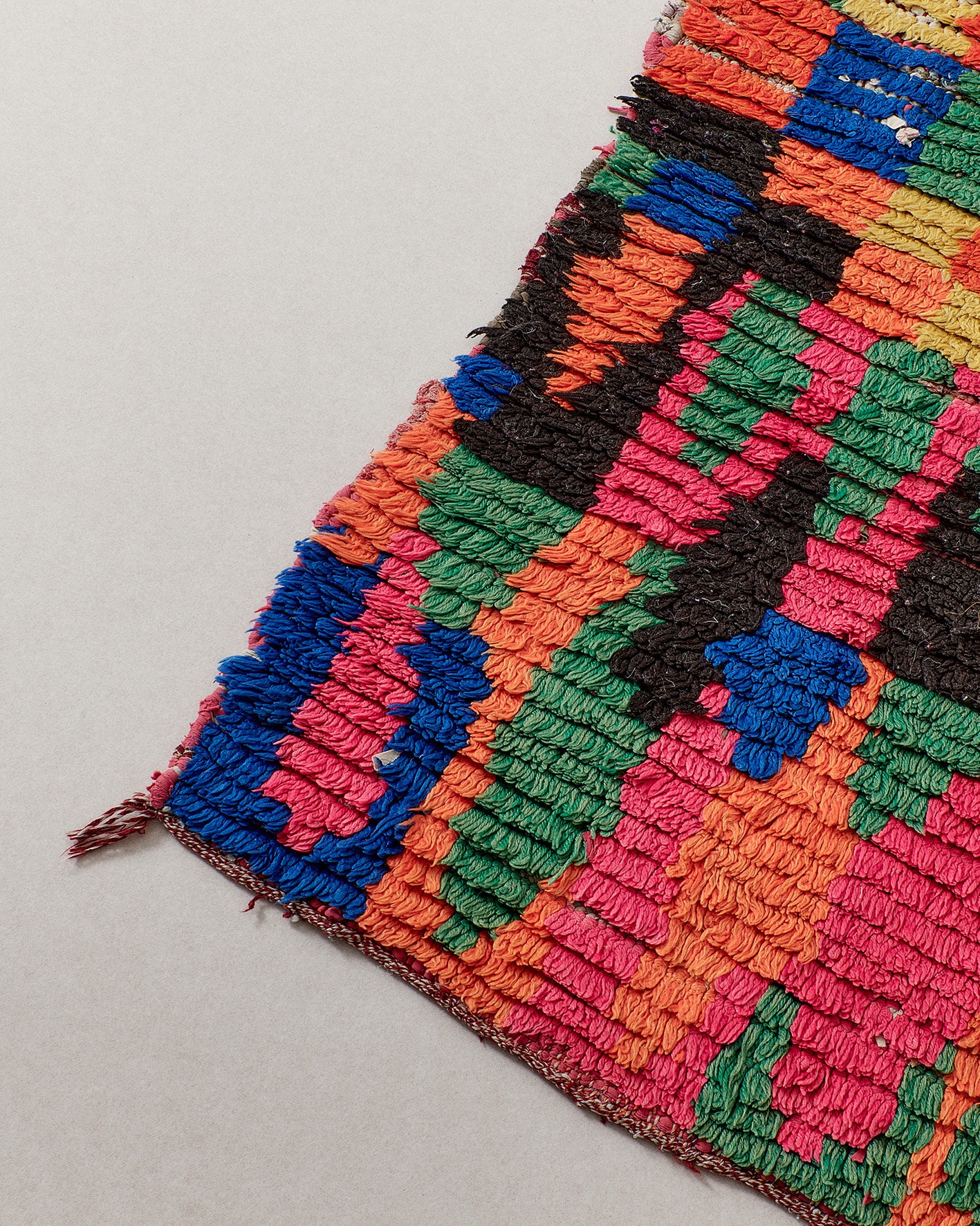 Vintage Berber rug w neon colours, close