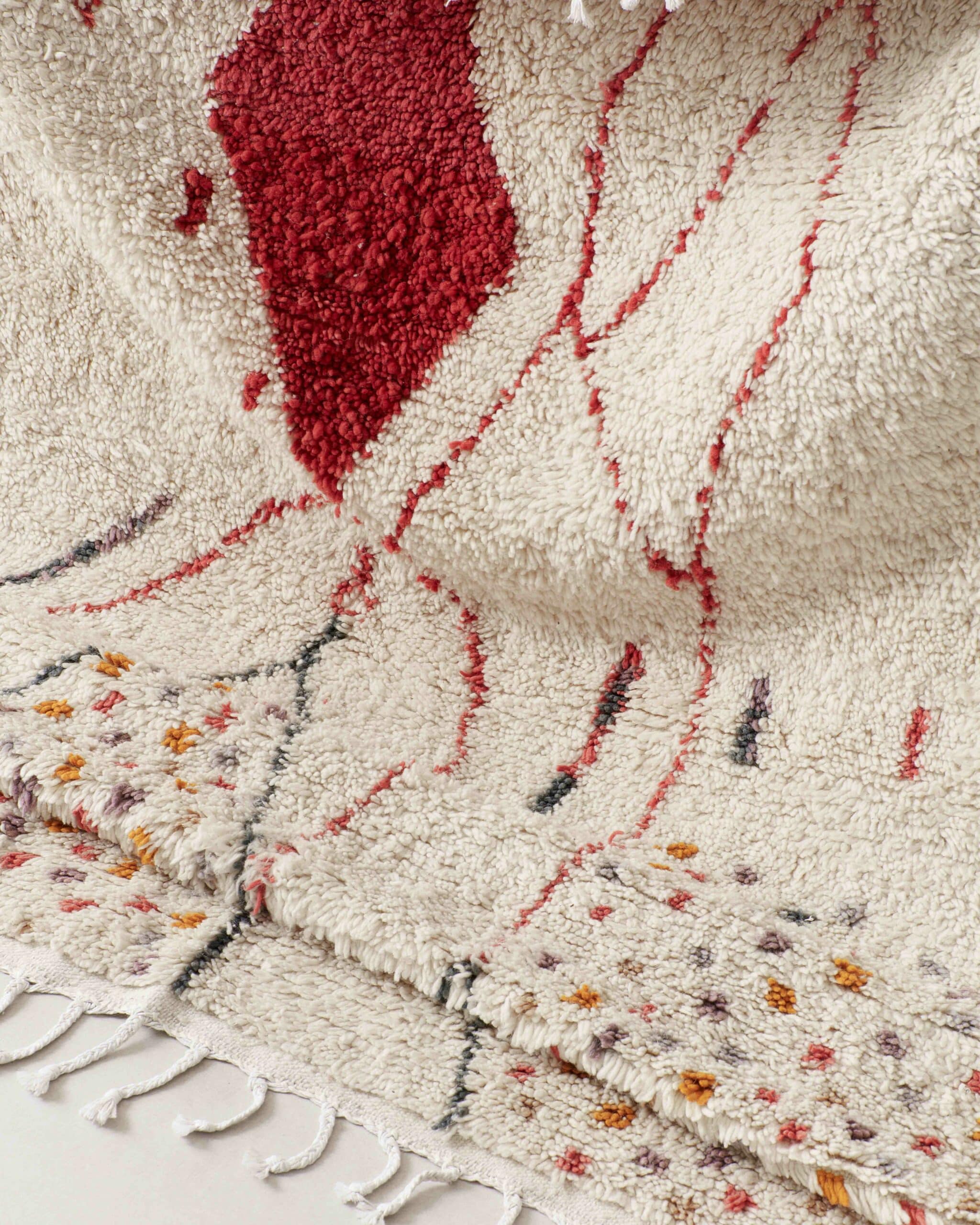 Berber rug with tribal motifs, fringes