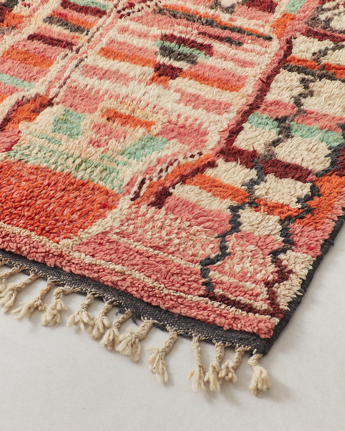 Small Boujaad rug with a city scape, fringes